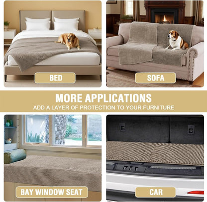 Plush Chenille Dog Bed Cover Thick Soft Sofa Cover for 3 Cushion Couch Anti Slip Couch Cover Furniture Protector for Dog, Pet, Cat (35" x 82", Ivory)