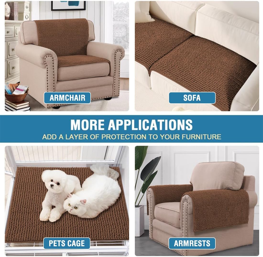 Plush Chenille Dog Bed Cover Thick Soft Sofa Cover for 3 Cushion Couch Anti Slip Couch Cover Furniture Protector for Dog, Pet, Cat (35" x 82", Ivory)