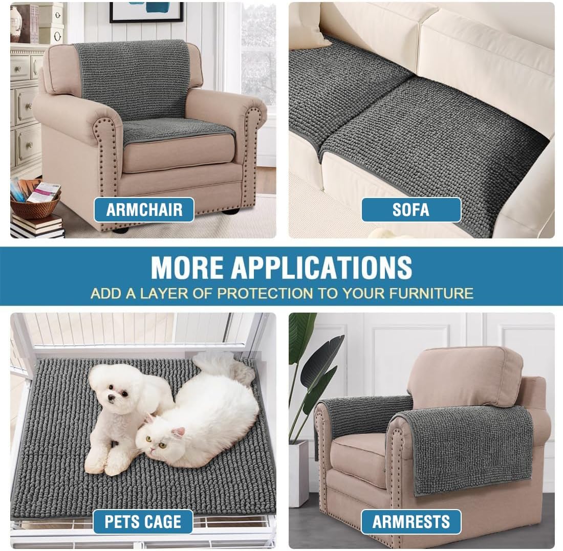 Plush Chenille Dog Bed Cover Thick Soft Sofa Cover for 3 Cushion Couch Anti Slip Couch Cover Furniture Protector for Dog, Pet, Cat (35" x 82", Ivory)