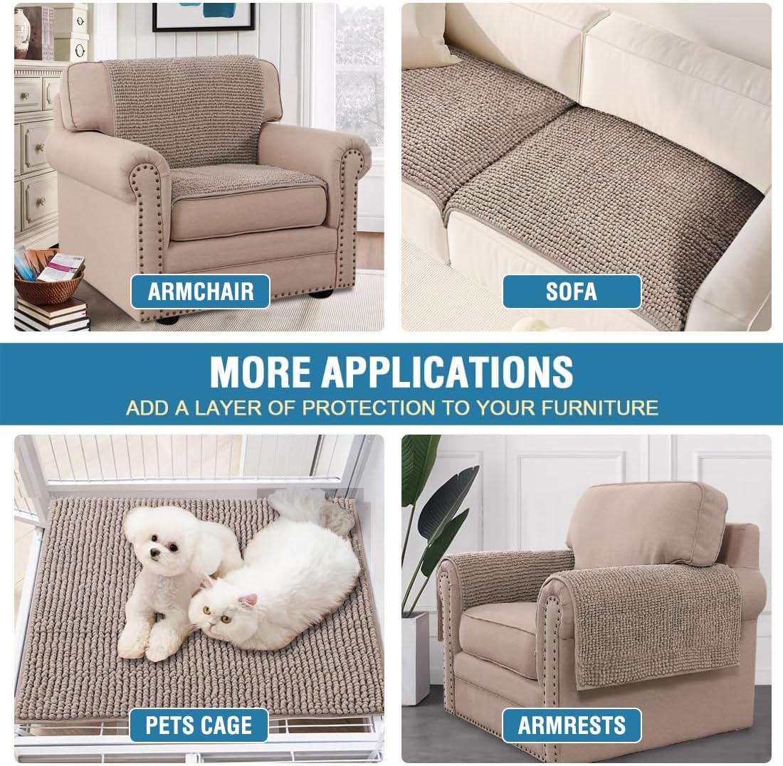 Plush Chenille Dog Bed Cover Thick Soft Sofa Cover for 3 Cushion Couch Anti Slip Couch Cover Furniture Protector for Dog, Pet, Cat (35" x 82", Ivory)