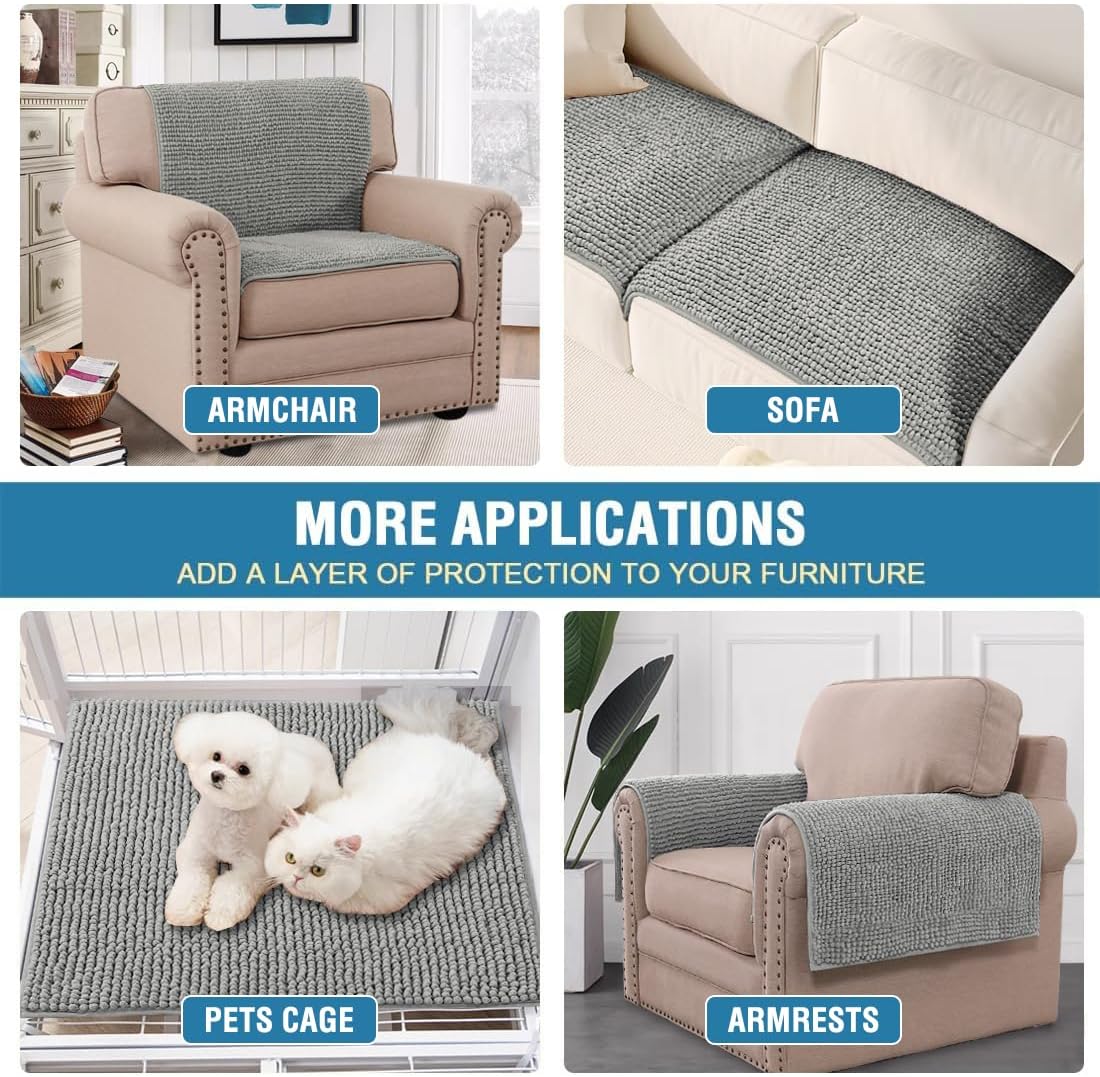 Plush Chenille Dog Bed Cover Thick Soft Sofa Cover for 3 Cushion Couch Anti Slip Couch Cover Furniture Protector for Dog, Pet, Cat (35" x 82", Ivory)