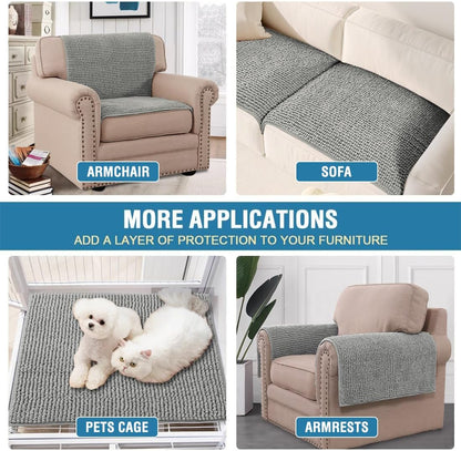 Plush Chenille Dog Bed Cover Thick Soft Sofa Cover for 3 Cushion Couch Anti Slip Couch Cover Furniture Protector for Dog, Pet, Cat (35" x 82", Ivory)