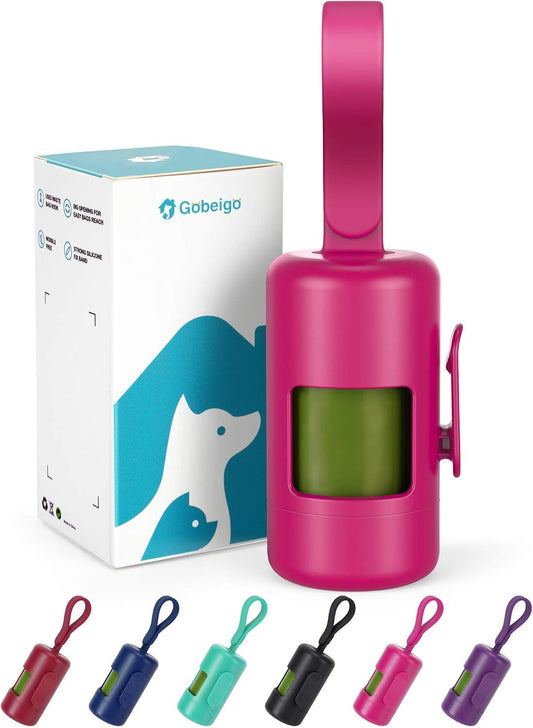 Dog Poop Bag Holder with Convenient Hook for Waste Bags(Hot Pink)