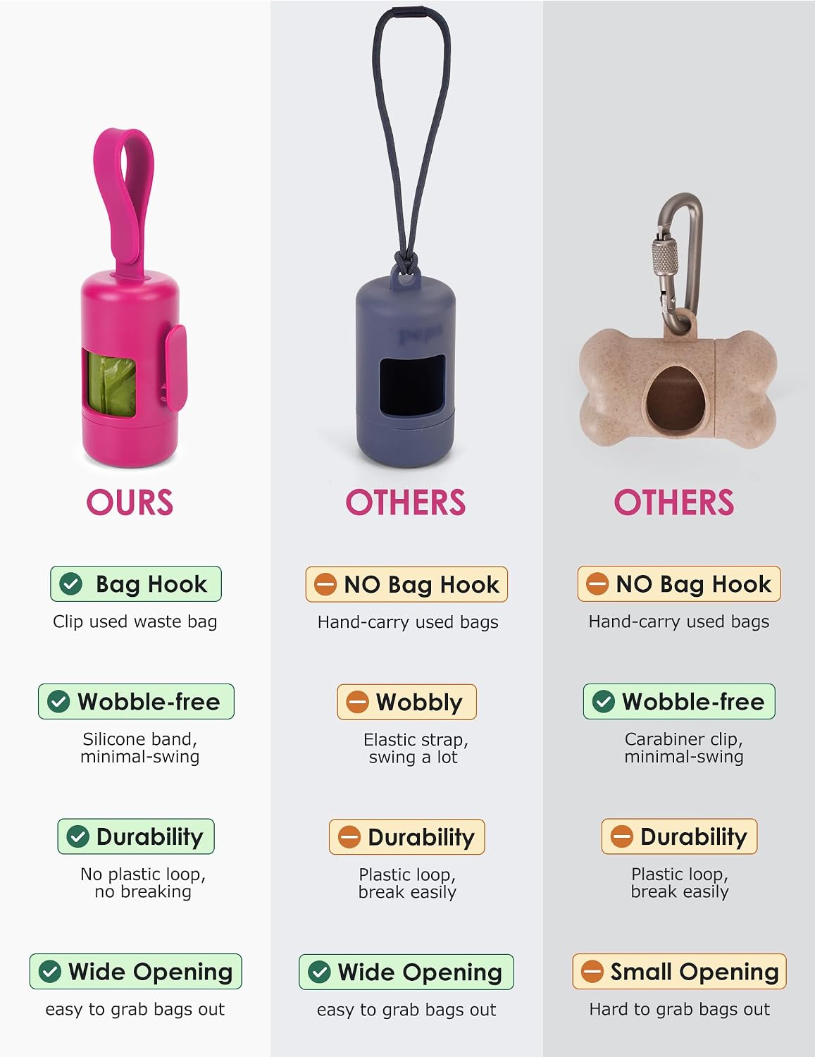Dog Poop Bag Holder with Convenient Hook for Waste Bags(Hot Pink)