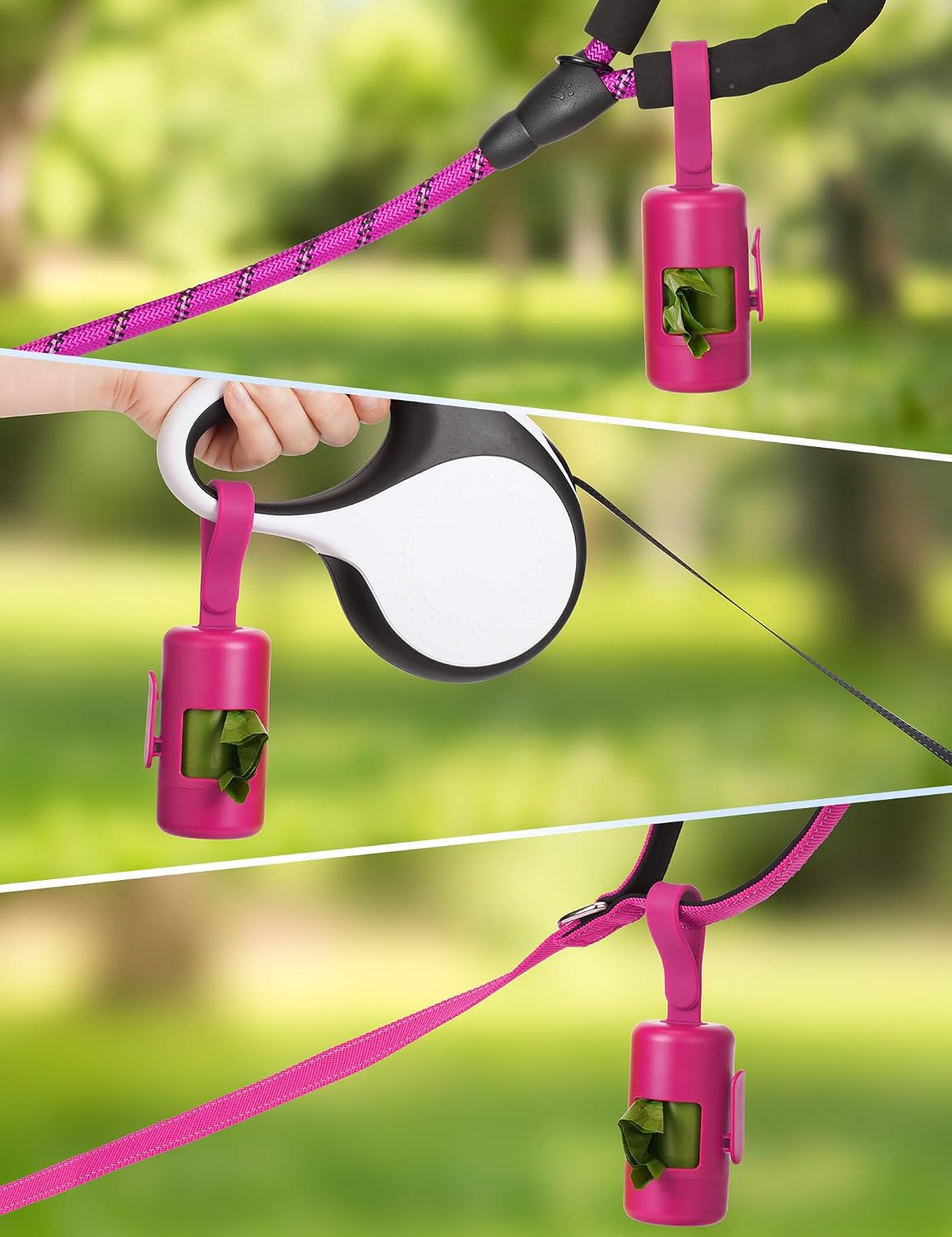 Dog Poop Bag Holder with Convenient Hook for Waste Bags(Hot Pink)