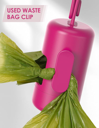 Dog Poop Bag Holder with Convenient Hook for Waste Bags(Hot Pink)