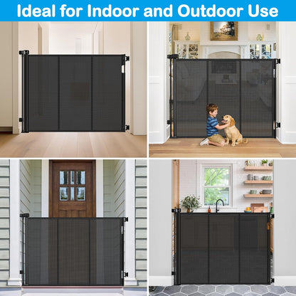 Reinforced 42" Extra Tall Retractable Dog Gate, 200" Extra Wide Baby Gate with Support Rods-Prevent Crawling Through, Outdoor/Indoor Baby Fence/Barrier/Blocker for Home, 16ft Retractable Garage Gate