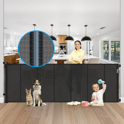 Reinforced 42" Extra Tall Retractable Dog Gate, 200" Extra Wide Baby Gate with Support Rods-Prevent Crawling Through, Outdoor/Indoor Baby Fence/Barrier/Blocker for Home, 16ft Retractable Garage Gate
