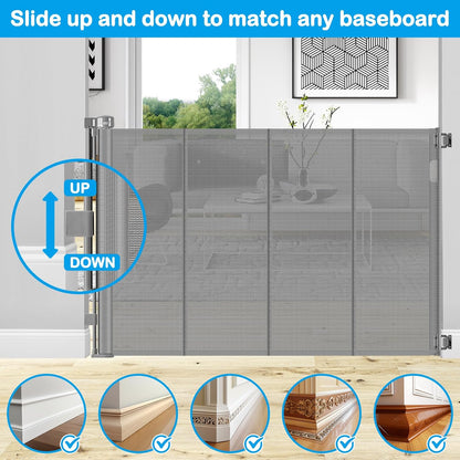 Reinforced 42" Extra Tall Retractable Dog Gate, 200" Extra Wide Baby Gate with Support Rods-Prevent Crawling Through, Outdoor/Indoor Baby Fence/Barrier/Blocker for Home, 16ft Retractable Garage Gate