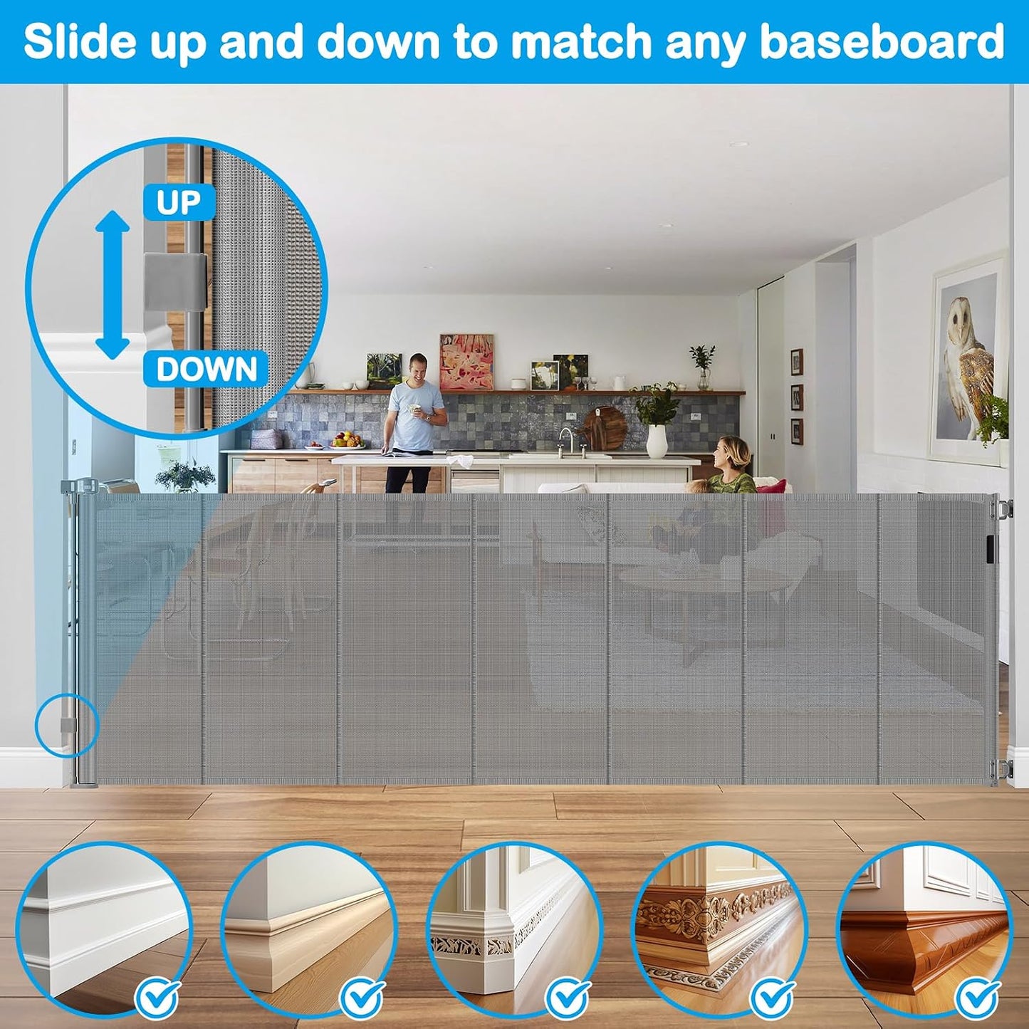 Reinforced 42" Extra Tall Retractable Dog Gate, 200" Extra Wide Baby Gate with Support Rods-Prevent Crawling Through, Outdoor/Indoor Baby Fence/Barrier/Blocker for Home, 16ft Retractable Garage Gate