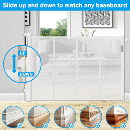 Reinforced 42" Extra Tall Retractable Dog Gate, 200" Extra Wide Baby Gate with Support Rods-Prevent Crawling Through, Outdoor/Indoor Baby Fence/Barrier/Blocker for Home, 16ft Retractable Garage Gate