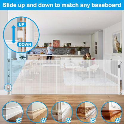Reinforced 42" Extra Tall Retractable Dog Gate, 200" Extra Wide Baby Gate with Support Rods-Prevent Crawling Through, Outdoor/Indoor Baby Fence/Barrier/Blocker for Home, 16ft Retractable Garage Gate
