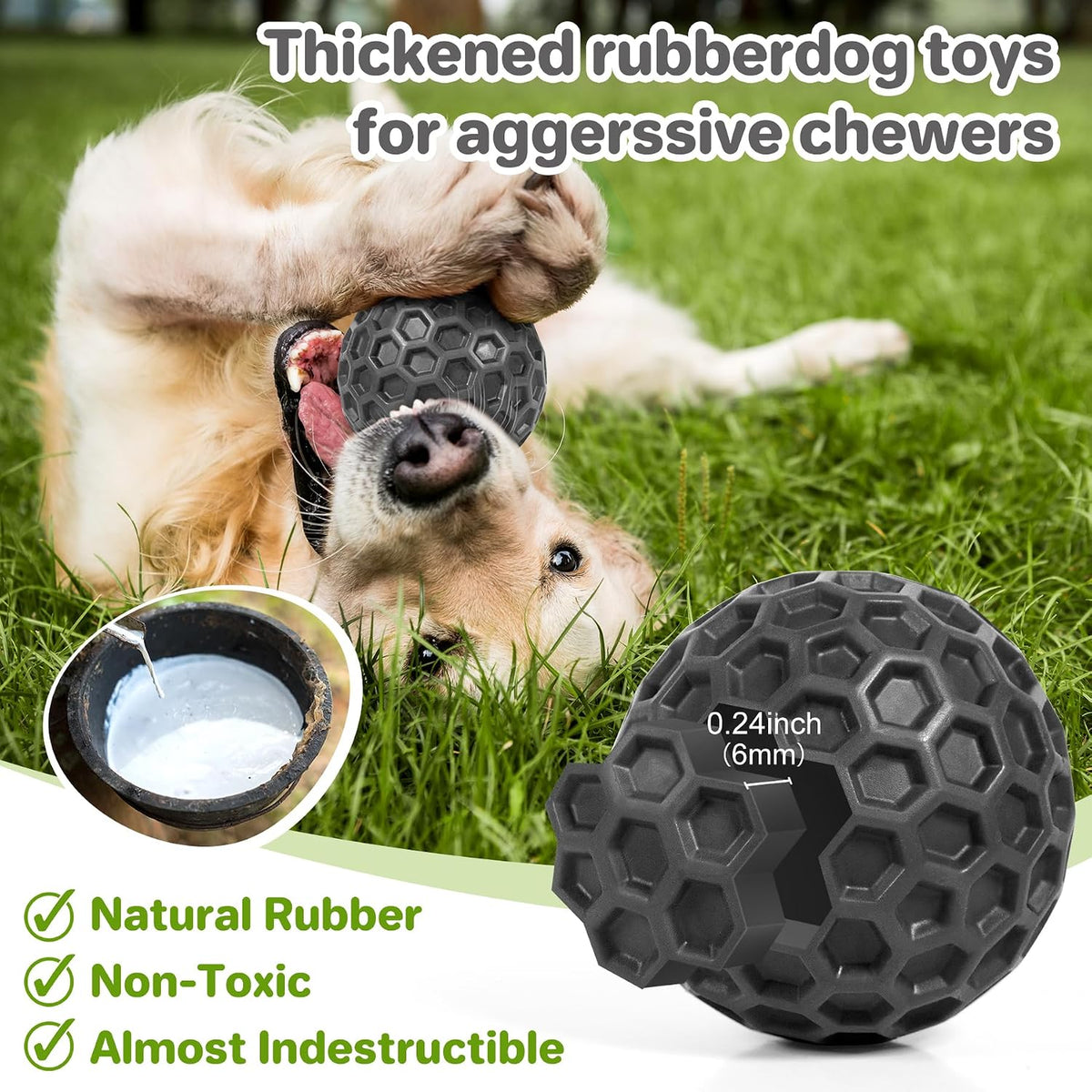Indestructible Squeaky Dog Ball, Relieves Anxiety, Cleans Teeth, Interactive Chew Toy for Aggressive Chewers, Dog Toy for Large Breeds, Outdoor Waterproof