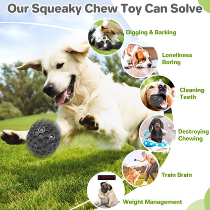 Indestructible Squeaky Dog Ball, Relieves Anxiety, Cleans Teeth, Interactive Chew Toy for Aggressive Chewers, Dog Toy for Large Breeds, Outdoor Waterproof