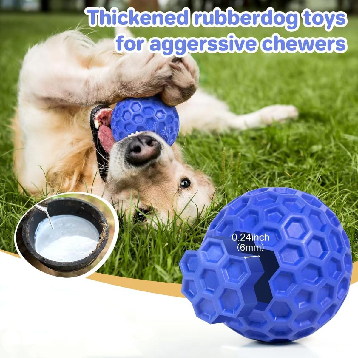 Indestructible Squeaky Dog Ball, Relieves Anxiety, Cleans Teeth, Interactive Chew Toy for Aggressive Chewers, Dog Toy for Large Breeds, Outdoor Waterproof