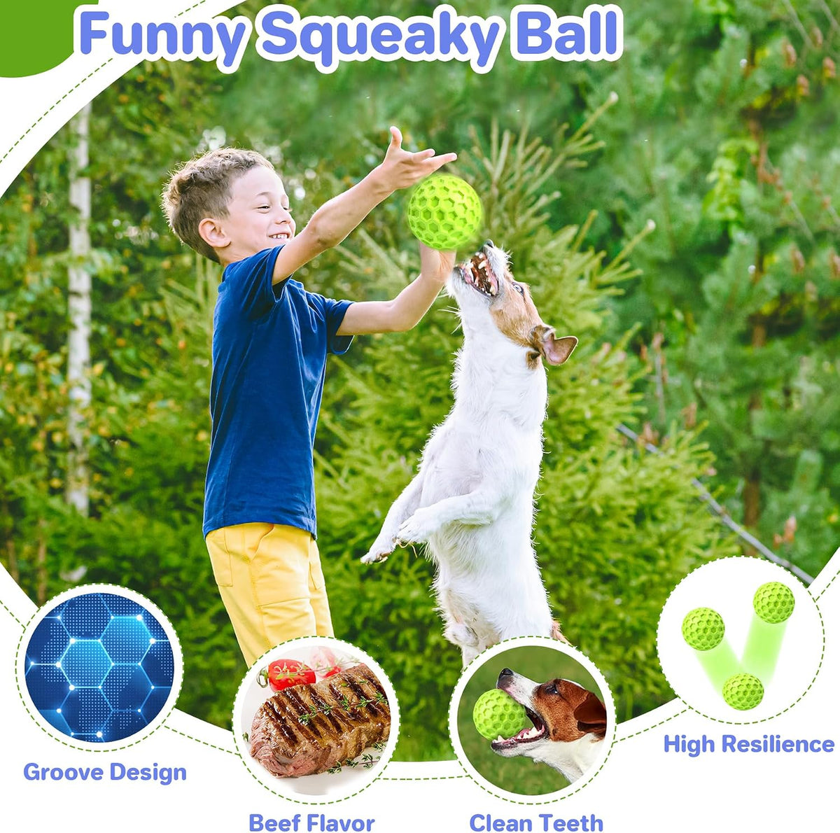 Indestructible Squeaky Dog Ball, Relieves Anxiety, Cleans Teeth, Interactive Chew Toy for Aggressive Chewers, Dog Toy for Large Breeds, Outdoor Waterproof