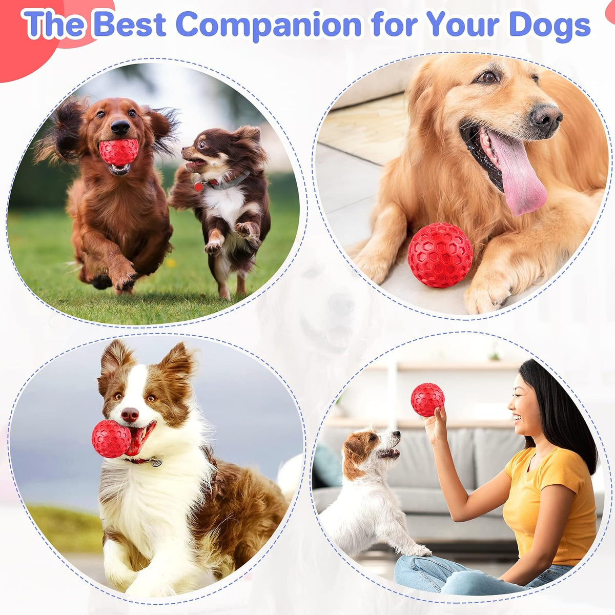 Indestructible Squeaky Dog Ball, Relieves Anxiety, Cleans Teeth, Interactive Chew Toy for Aggressive Chewers, Dog Toy for Large Breeds, Outdoor Waterproof