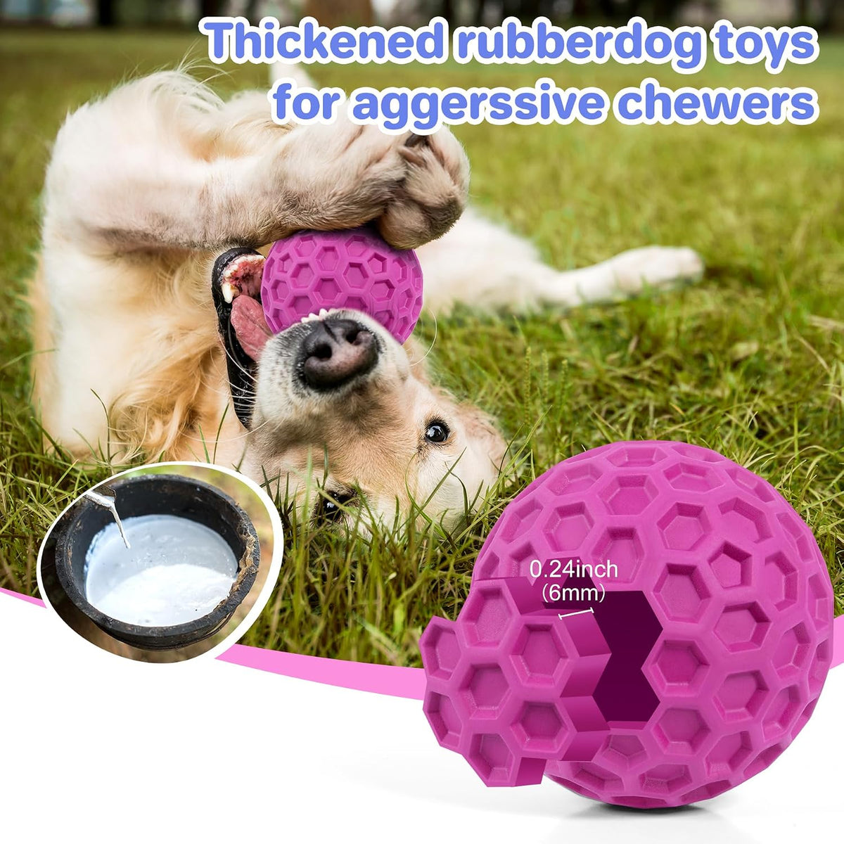Indestructible Squeaky Dog Ball, Relieves Anxiety, Cleans Teeth, Interactive Chew Toy for Aggressive Chewers, Dog Toy for Large Breeds, Outdoor Waterproof