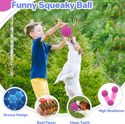 Indestructible Squeaky Dog Ball, Relieves Anxiety, Cleans Teeth, Interactive Chew Toy for Aggressive Chewers, Dog Toy for Large Breeds, Outdoor Waterproof