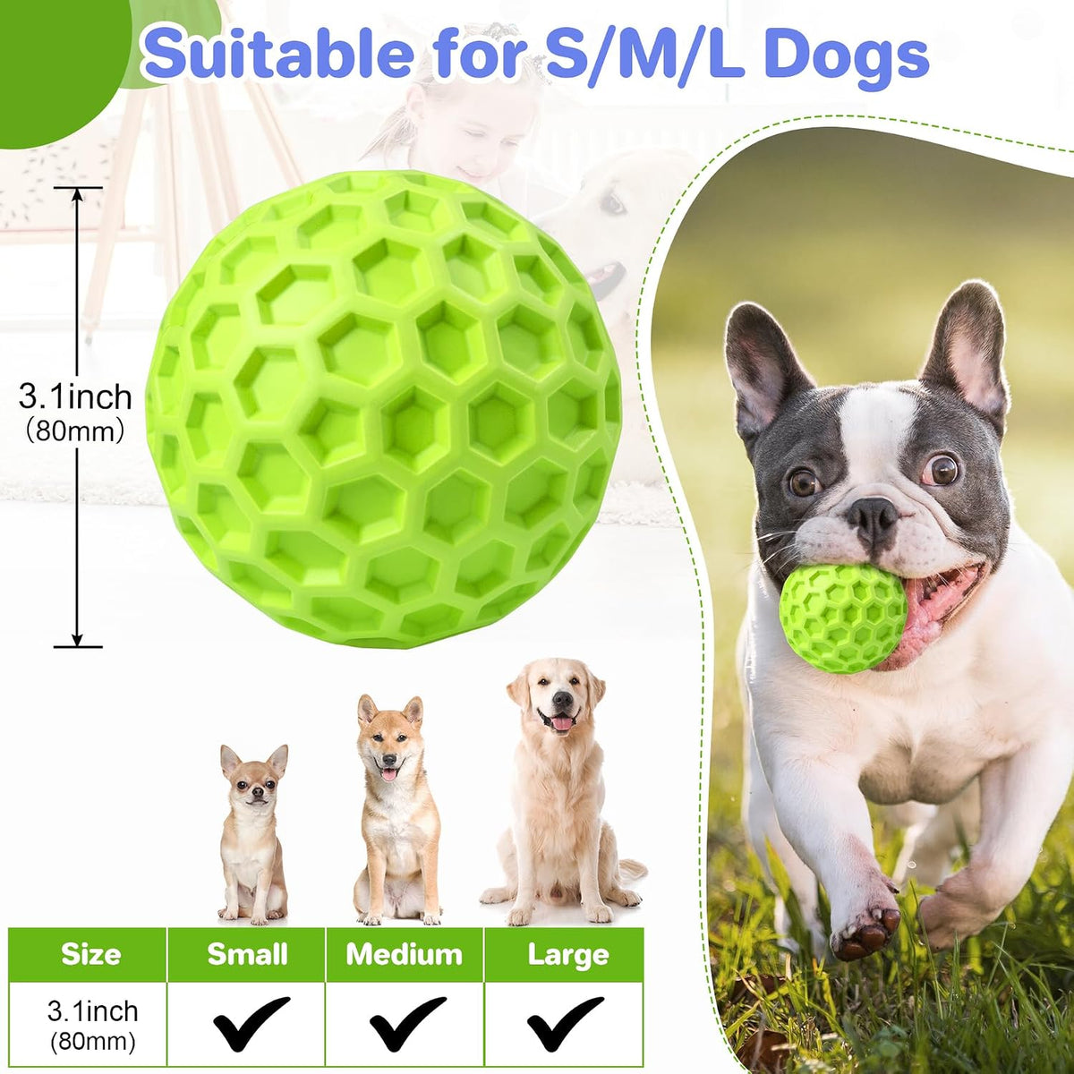 Indestructible Squeaky Dog Ball, Relieves Anxiety, Cleans Teeth, Interactive Chew Toy for Aggressive Chewers, Dog Toy for Large Breeds, Outdoor Waterproof