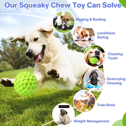 Indestructible Squeaky Dog Ball, Relieves Anxiety, Cleans Teeth, Interactive Chew Toy for Aggressive Chewers, Dog Toy for Large Breeds, Outdoor Waterproof