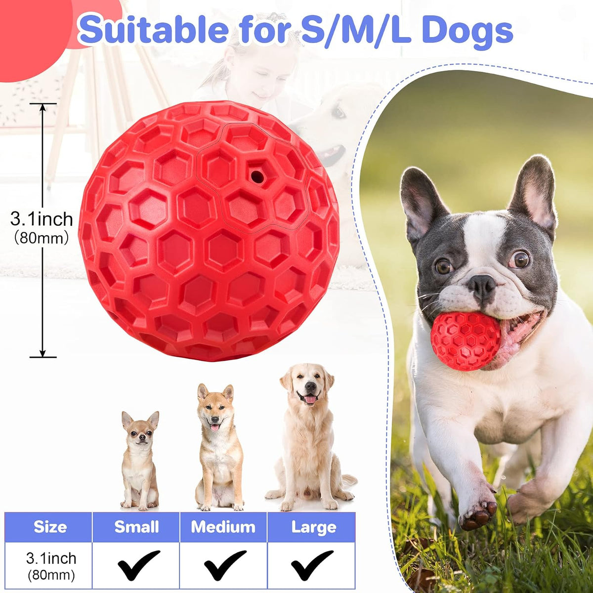 Indestructible Squeaky Dog Ball, Relieves Anxiety, Cleans Teeth, Interactive Chew Toy for Aggressive Chewers, Dog Toy for Large Breeds, Outdoor Waterproof
