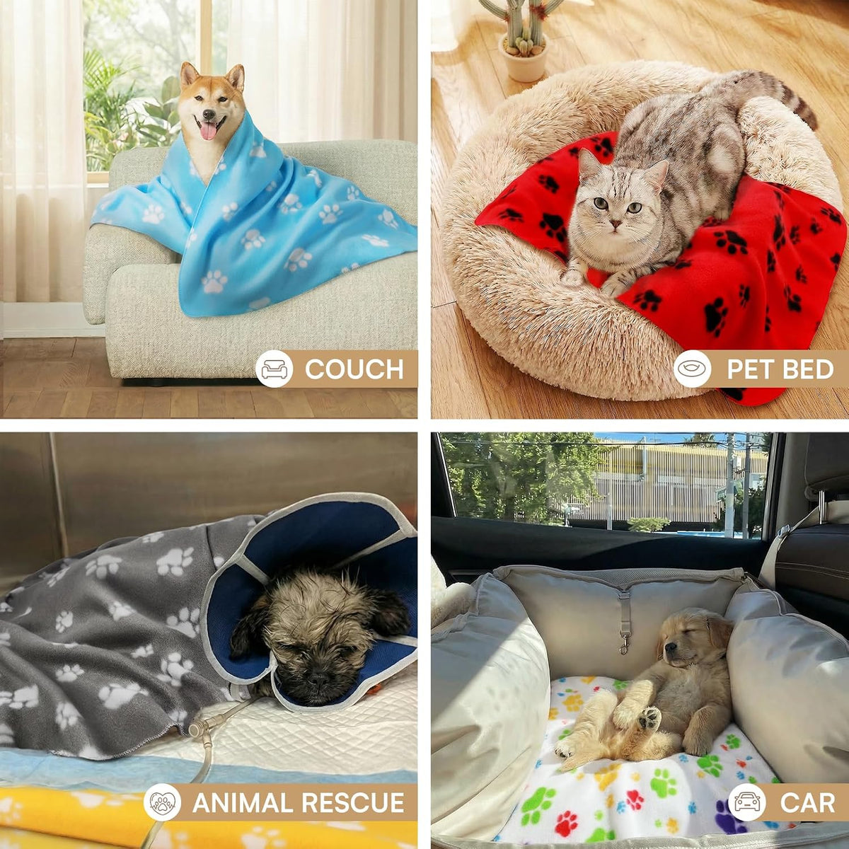Fleece Dog Blankets 6-Pack, Soft Stretchy for Small Medium Puppy