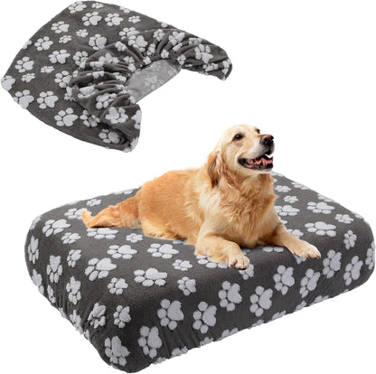 Washable Dog Bed Cover 100% Waterproof, Soft Plush Velvet Dog Bed Covers Replacement Only, Fitted Reusable Cover for Pet Mat Bed(44x35x6in)