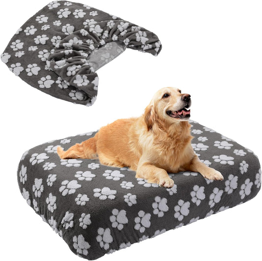 Washable Dog Bed Cover 100% Waterproof, Soft Plush Velvet Dog Bed Covers Replacement Only, Fitted Reusable Cover for Pet Mat Bed(44x35x6in)
