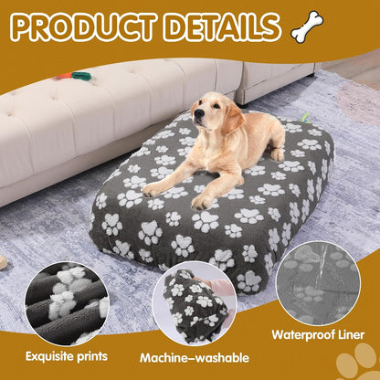 Washable Dog Bed Cover 100% Waterproof, Soft Plush Velvet Dog Bed Covers Replacement Only, Fitted Reusable Cover for Pet Mat Bed(44x35x6in)