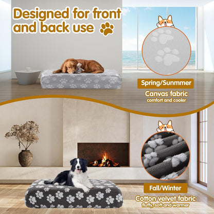 Washable Dog Bed Cover 100% Waterproof, Soft Plush Velvet Dog Bed Covers Replacement Only, Fitted Reusable Cover for Pet Mat Bed(44x35x6in)