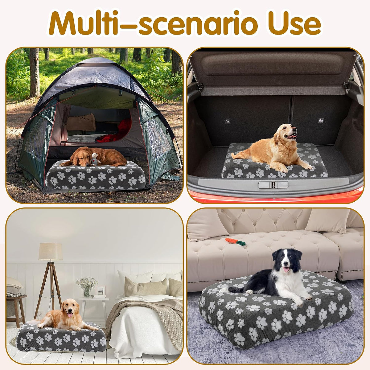 Washable Dog Bed Cover 100% Waterproof, Soft Plush Velvet Dog Bed Covers Replacement Only, Fitted Reusable Cover for Pet Mat Bed(44x35x6in)