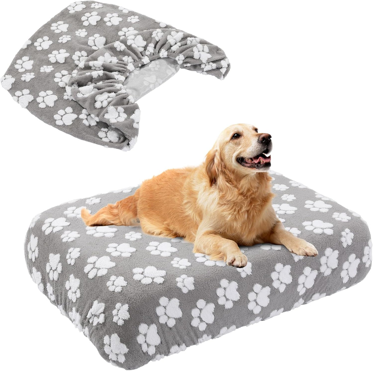 Washable Dog Bed Cover 100% Waterproof, Soft Plush Velvet Dog Bed Covers Replacement Only, Fitted Reusable Cover for Pet Mat Bed(44x35x6in)