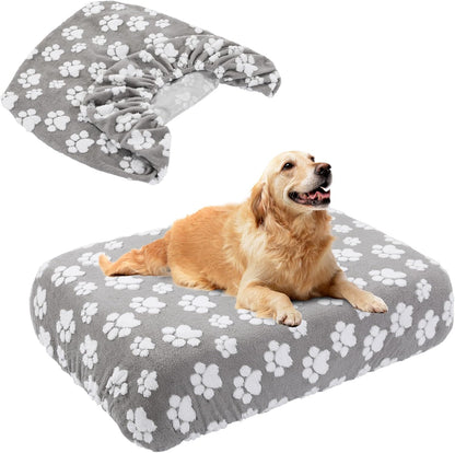 Washable Dog Bed Cover 100% Waterproof, Soft Plush Velvet Dog Bed Covers Replacement Only, Fitted Reusable Cover for Pet Mat Bed(44x35x6in)