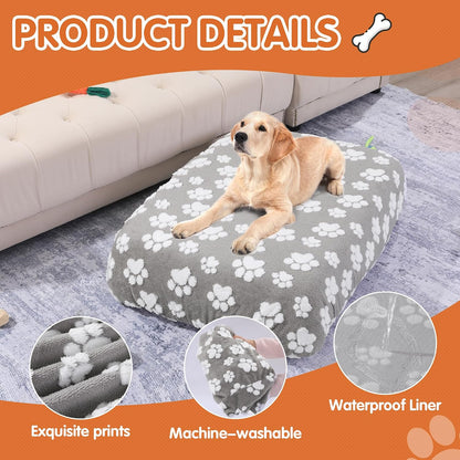 Washable Dog Bed Cover 100% Waterproof, Soft Plush Velvet Dog Bed Covers Replacement Only, Fitted Reusable Cover for Pet Mat Bed(44x35x6in)