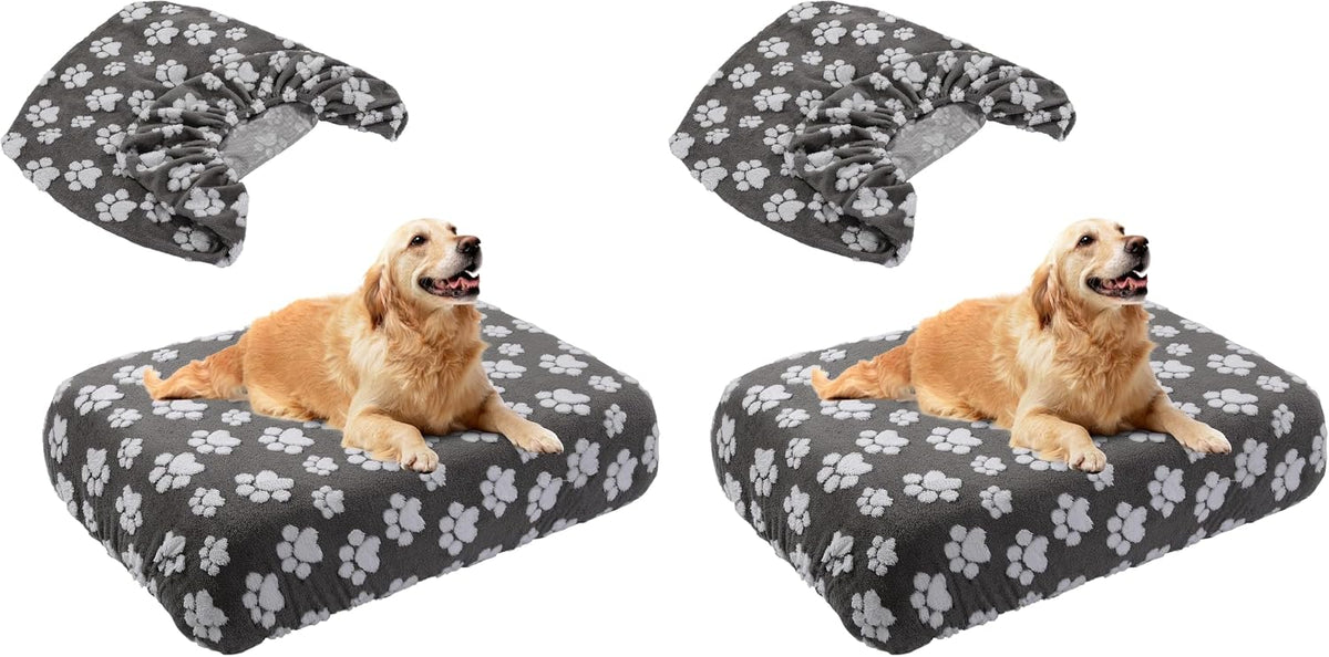 Washable Dog Bed Cover 100% Waterproof, Soft Plush Velvet Dog Bed Covers Replacement Only, Fitted Reusable Cover for Pet Mat Bed(44x35x6in)