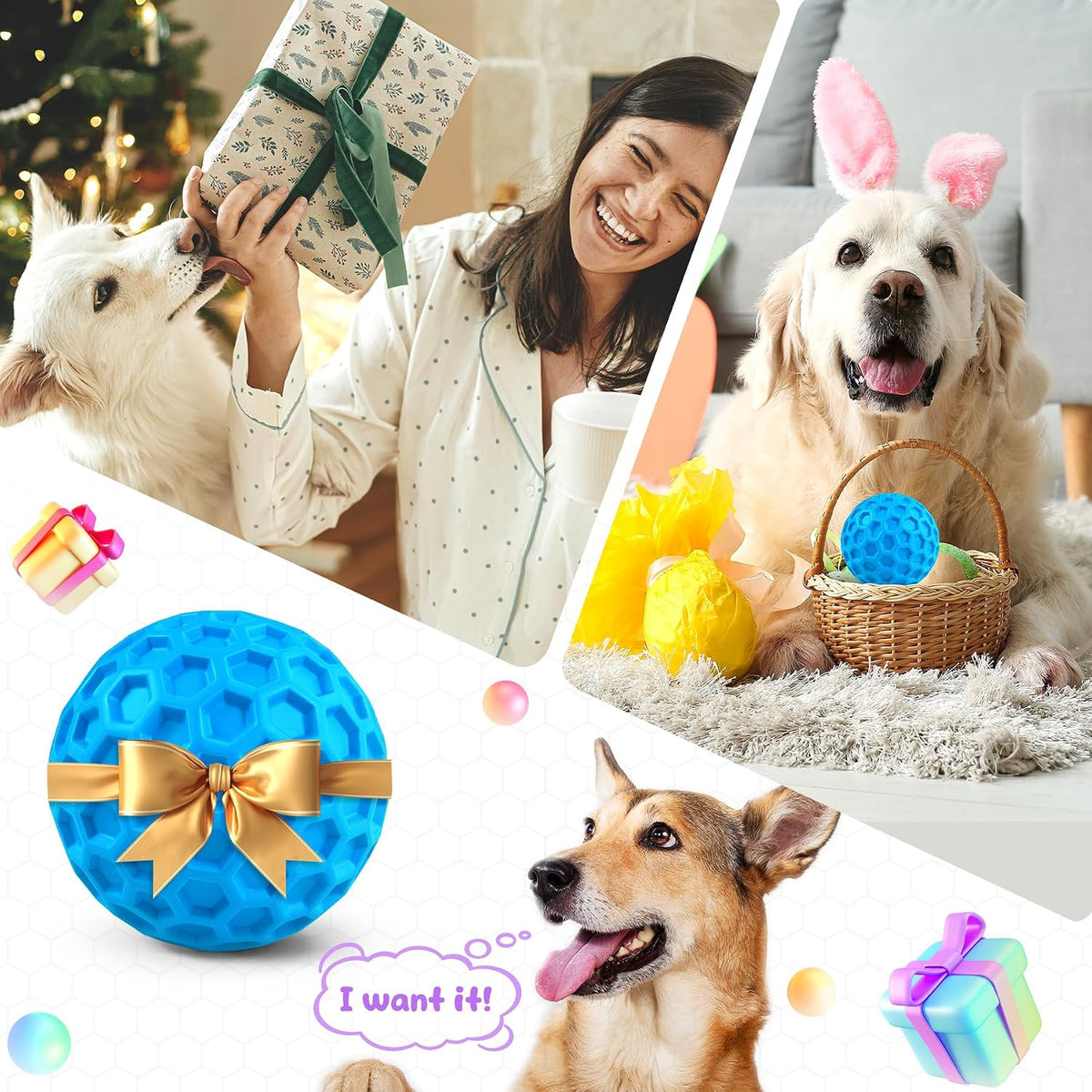 Tough Dog Chew Toys for Aggressive Chewers, Indestructible Dog Balls for Aggressive Chewers, Squeaky Balls for Dogs, Squeaky Toys for Large Dogs, Funny Heavy Duty Ball