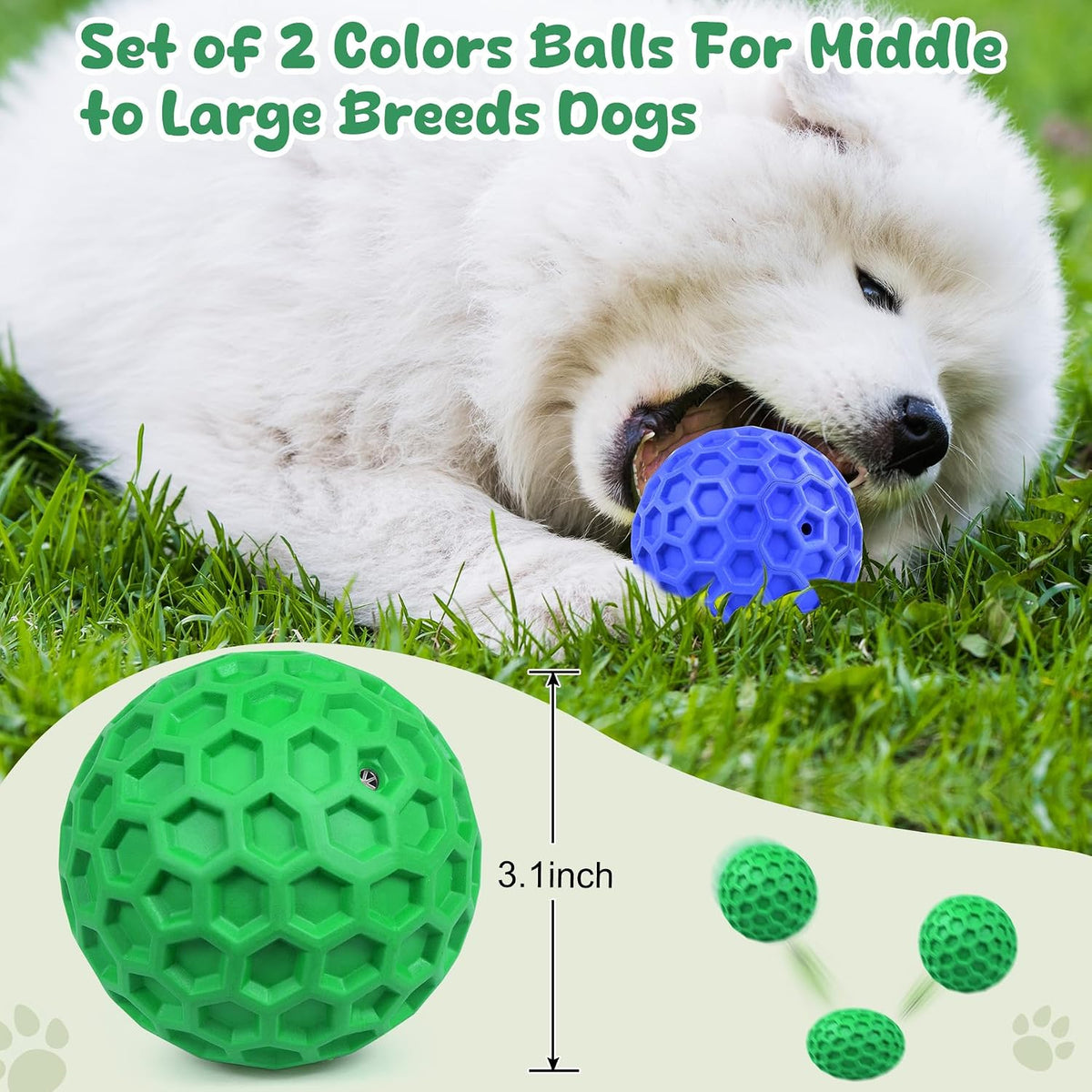 Tough Dog Chew Toys for Aggressive Chewers, Indestructible Dog Balls for Aggressive Chewers, Squeaky Balls for Dogs, Squeaky Toys for Large Dogs, Funny Heavy Duty Ball