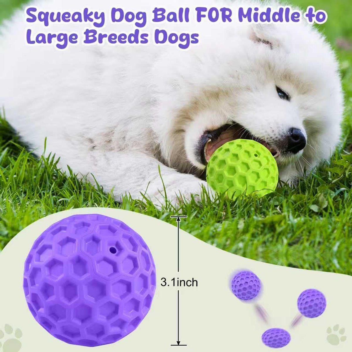Tough Dog Chew Toys for Aggressive Chewers, Indestructible Dog Balls for Aggressive Chewers, Squeaky Balls for Dogs, Squeaky Toys for Large Dogs, Funny Heavy Duty Ball