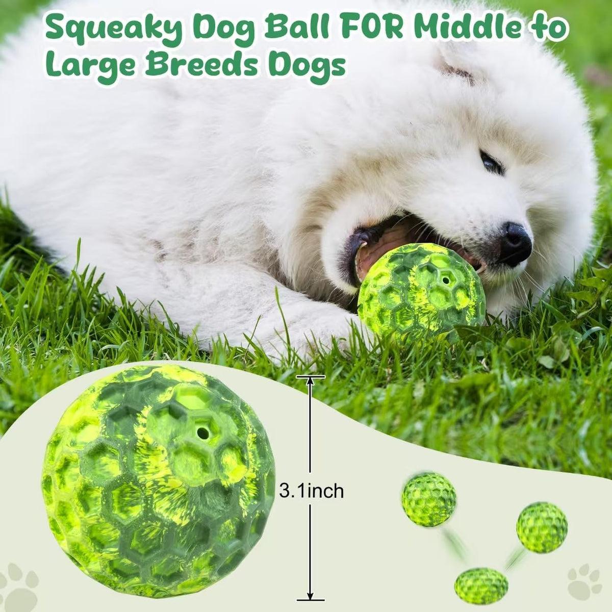 Tough Dog Chew Toys for Aggressive Chewers, Indestructible Dog Balls for Aggressive Chewers, Squeaky Balls for Dogs, Squeaky Toys for Large Dogs, Funny Heavy Duty Ball