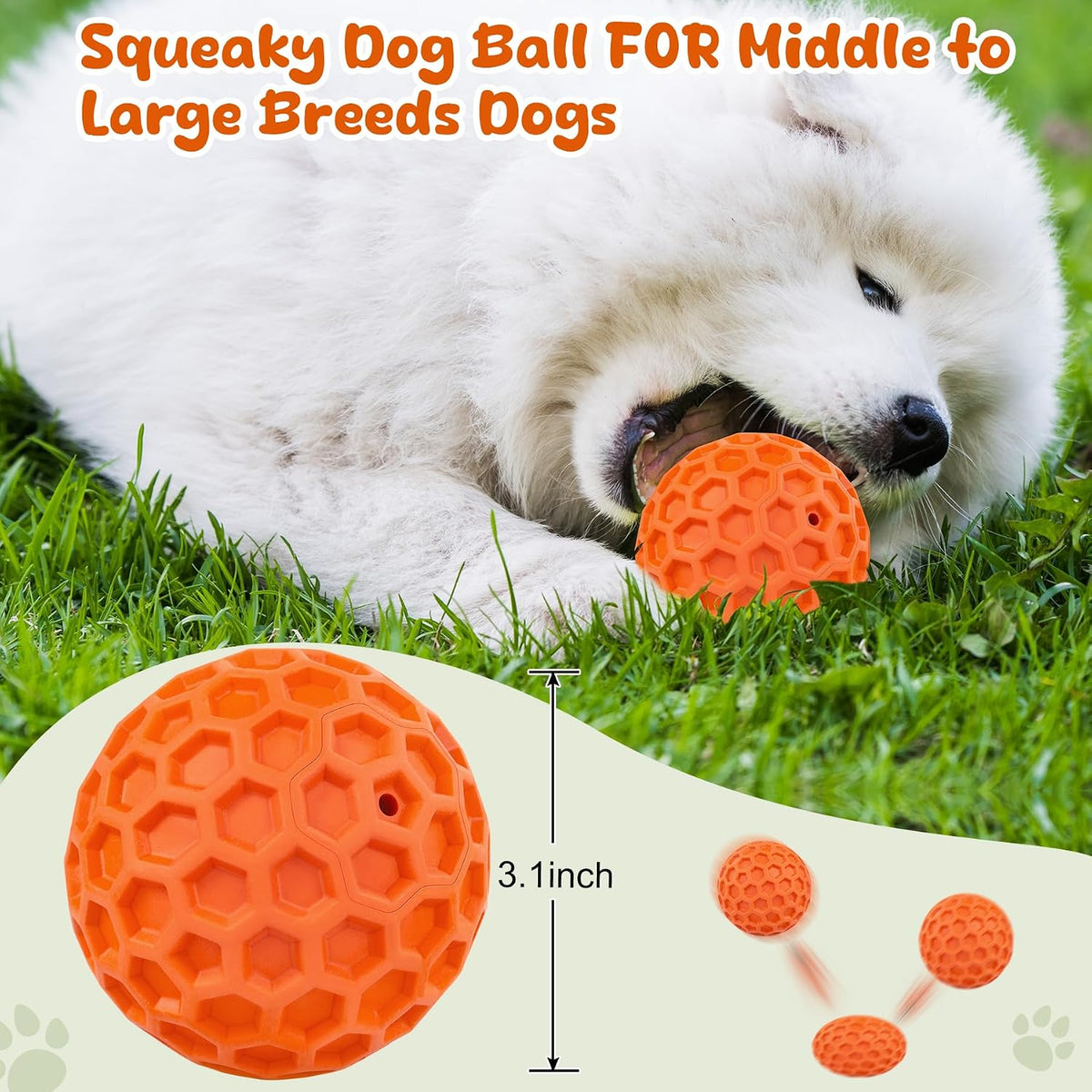 Tough Dog Chew Toys for Aggressive Chewers, Indestructible Dog Balls for Aggressive Chewers, Squeaky Balls for Dogs, Squeaky Toys for Large Dogs, Funny Heavy Duty Ball
