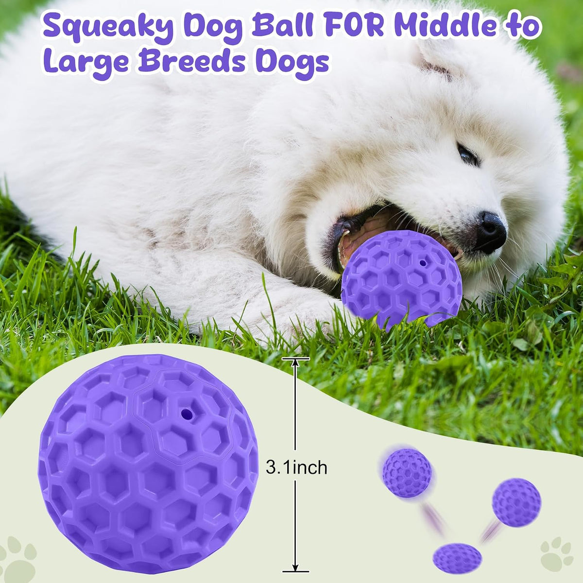 Tough Dog Chew Toys for Aggressive Chewers, Indestructible Dog Balls for Aggressive Chewers, Squeaky Balls for Dogs, Squeaky Toys for Large Dogs, Funny Heavy Duty Ball