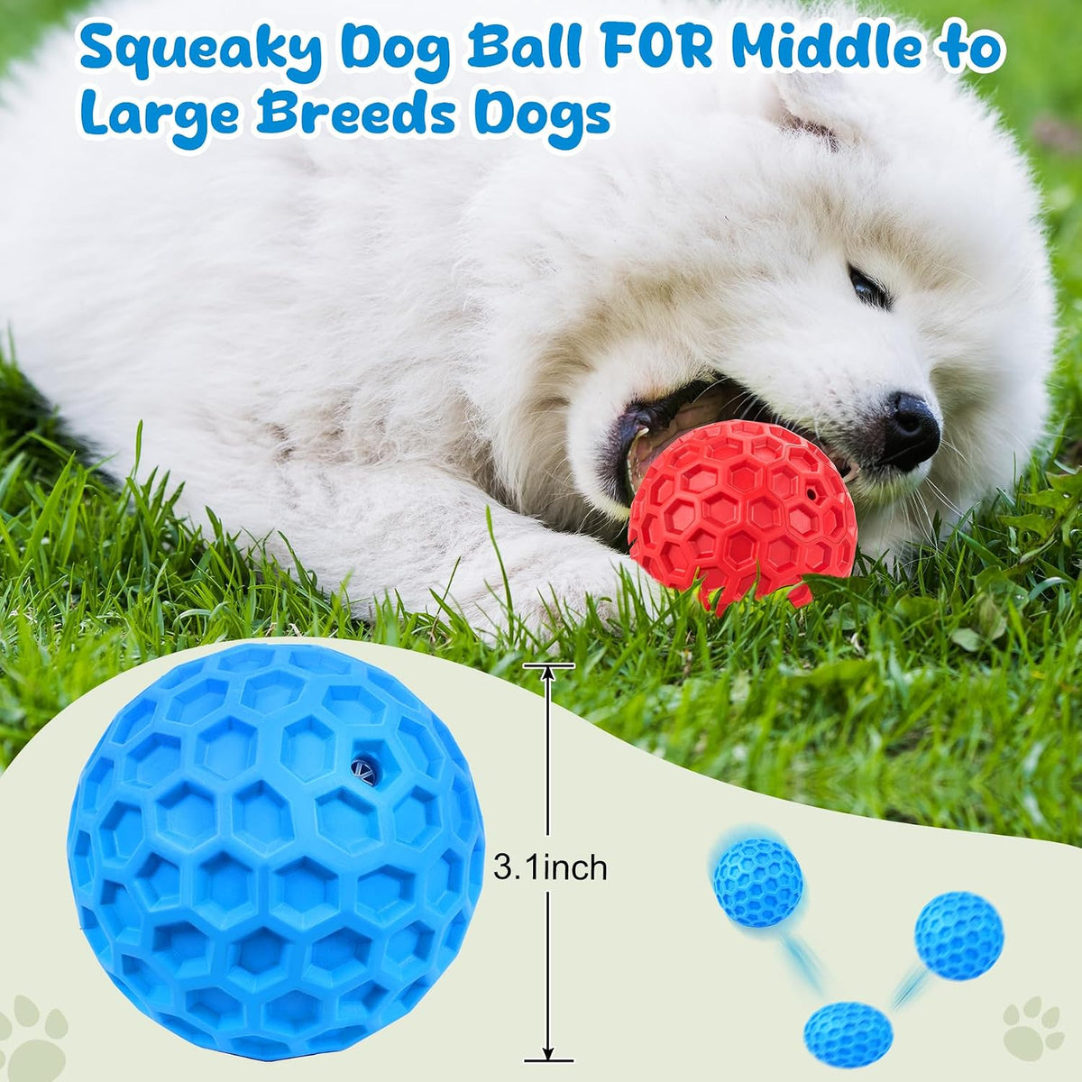 Tough Dog Chew Toys for Aggressive Chewers, Indestructible Dog Balls for Aggressive Chewers, Squeaky Balls for Dogs, Squeaky Toys for Large Dogs, Funny Heavy Duty Ball