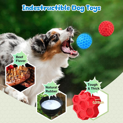 Tough Dog Chew Toys for Aggressive Chewers, Indestructible Dog Balls for Aggressive Chewers, Squeaky Balls for Dogs, Squeaky Toys for Large Dogs, Funny Heavy Duty Ball