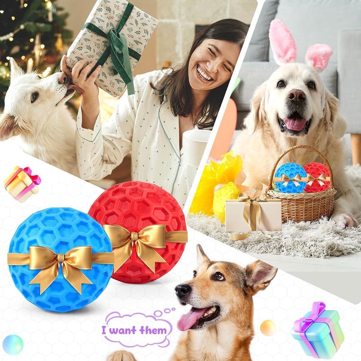 Tough Dog Chew Toys for Aggressive Chewers, Indestructible Dog Balls for Aggressive Chewers, Squeaky Balls for Dogs, Squeaky Toys for Large Dogs, Funny Heavy Duty Ball