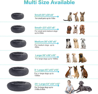 30 inches Calming Donut Dog Bed - 3X Durable Plush Faux Fur, Machine Washable & Non-Slip, Fits up to 45 lbs, Dark Grey