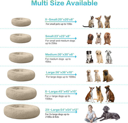 30 inches Calming Donut Dog Bed - 3X Durable Plush Faux Fur, Machine Washable & Non-Slip, Fits up to 45 lbs, Dark Grey