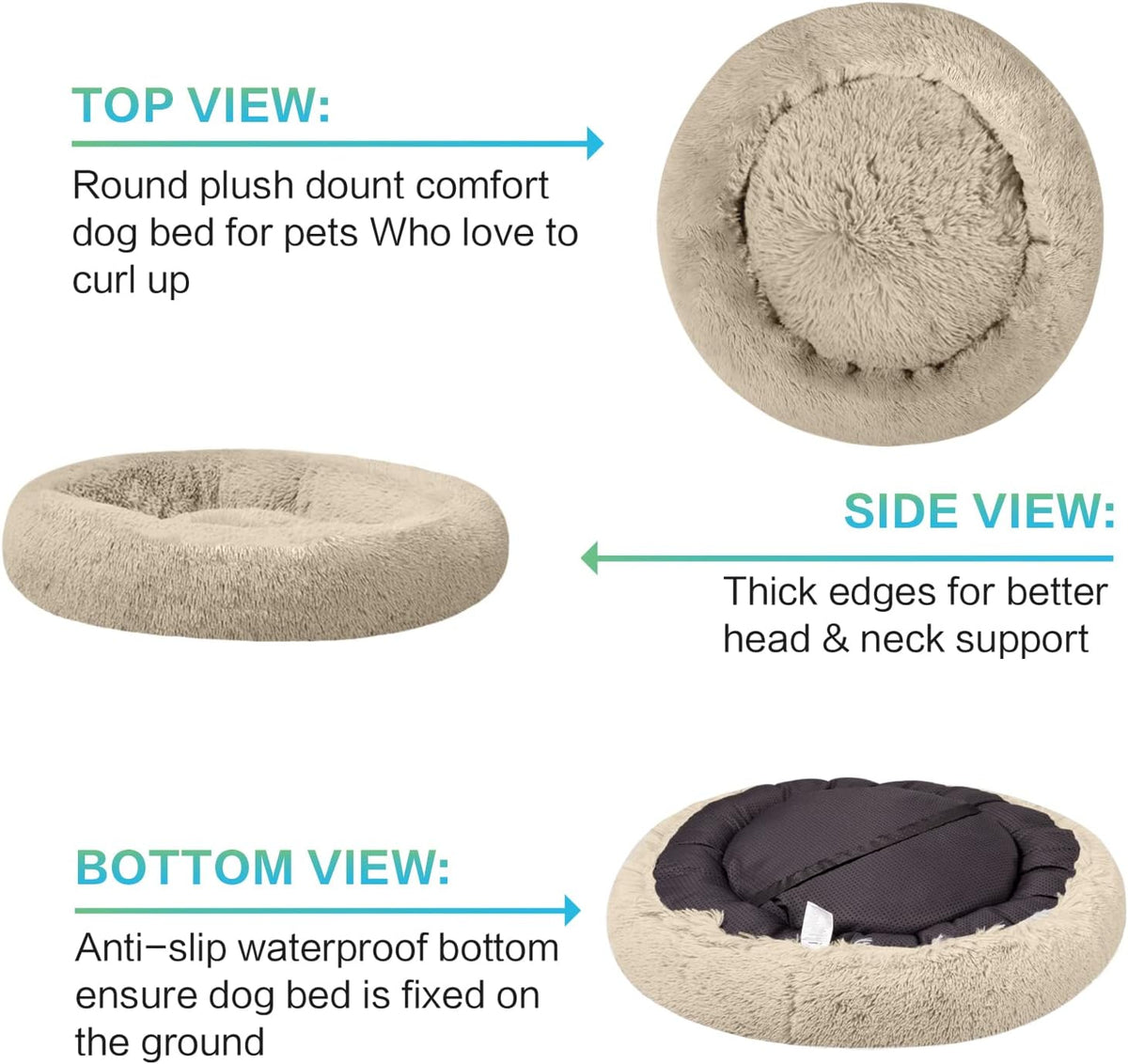 30 inches Calming Donut Dog Bed - 3X Durable Plush Faux Fur, Machine Washable & Non-Slip, Fits up to 45 lbs, Dark Grey