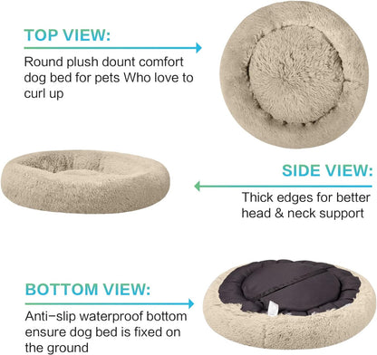 30 inches Calming Donut Dog Bed - 3X Durable Plush Faux Fur, Machine Washable & Non-Slip, Fits up to 45 lbs, Dark Grey