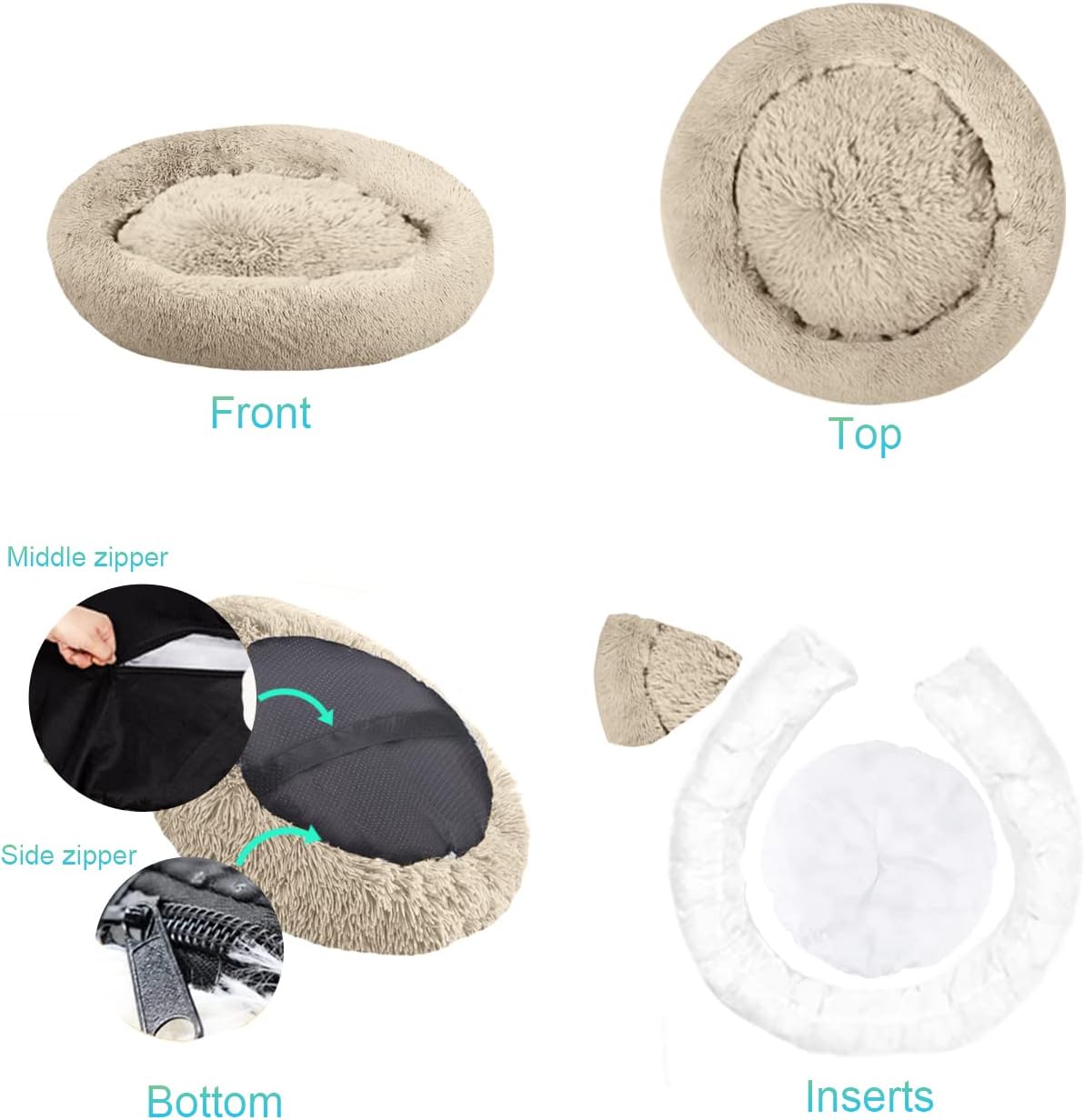 30 inches Calming Donut Dog Bed - 3X Durable Plush Faux Fur, Machine Washable & Non-Slip, Fits up to 45 lbs, Dark Grey